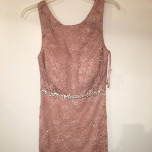 Pink David's Bridal cocktail dress